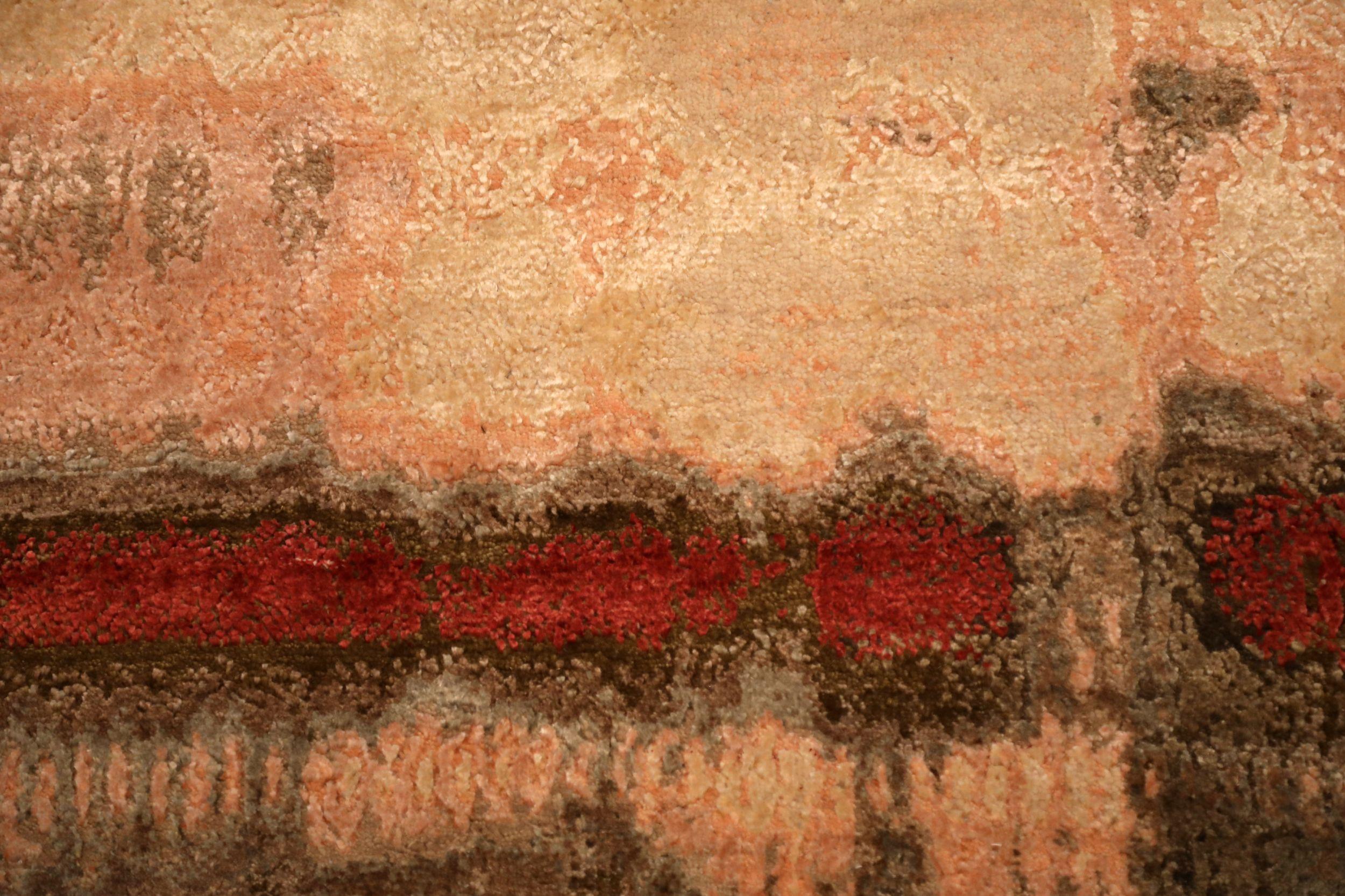 Indien Modern Area Rugs - Wolle Brown Elfenbein Rot Design - 94064 im Zustand „Hervorragend“ im Angebot in Dallas, TX