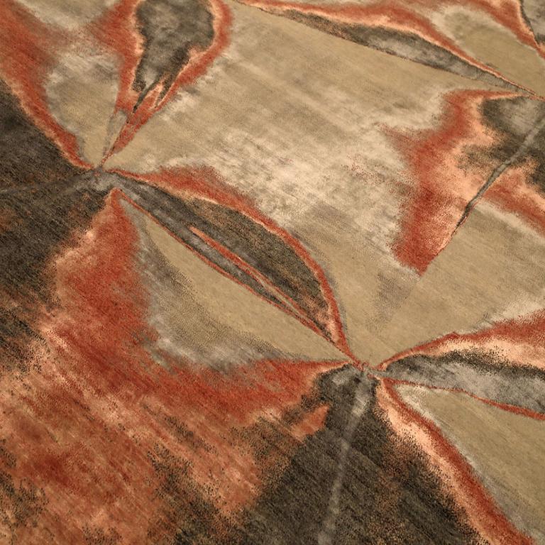 Moderne Tapis de sol India Modernity - Laine Brown Ivory Red Design - 94118 en vente