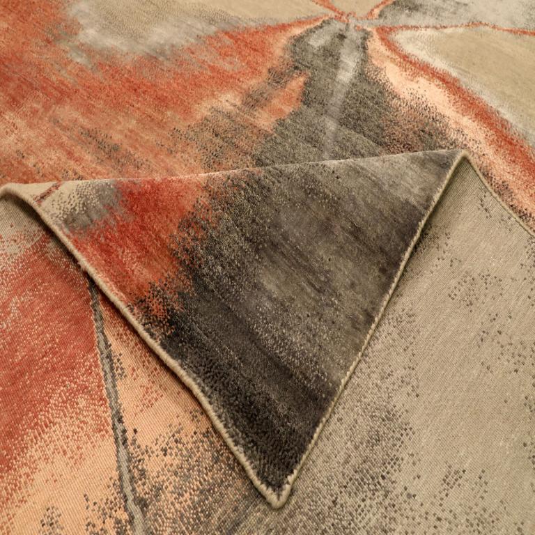 Indien Tapis de sol India Modernity - Laine Brown Ivory Red Design - 94118 en vente