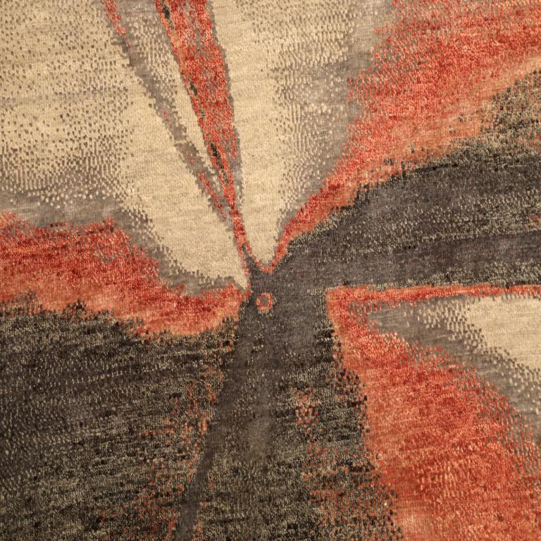 Noué à la main Tapis de sol India Modernity - Laine Brown Ivory Red Design - 94118 en vente