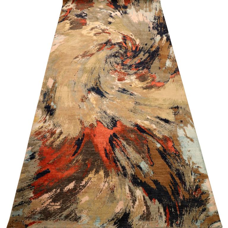 Découvrez l'élégance de l'Inde moderne avec les tapis de zone de Circa 1990. Conçu avec de la laine et du brun-ivoire-rouge-jaune, ce design exclusif est parfait pour mettre en valeur votre espace.