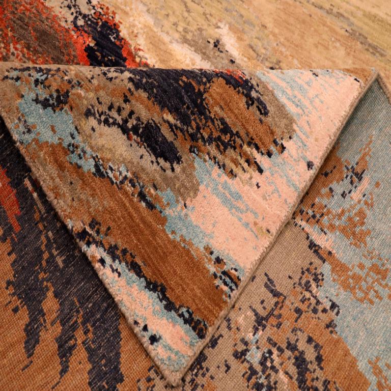 Indien Tapis de zone India Modernity - Laine Brown Ivory Red Yellow Design - 94113 en vente