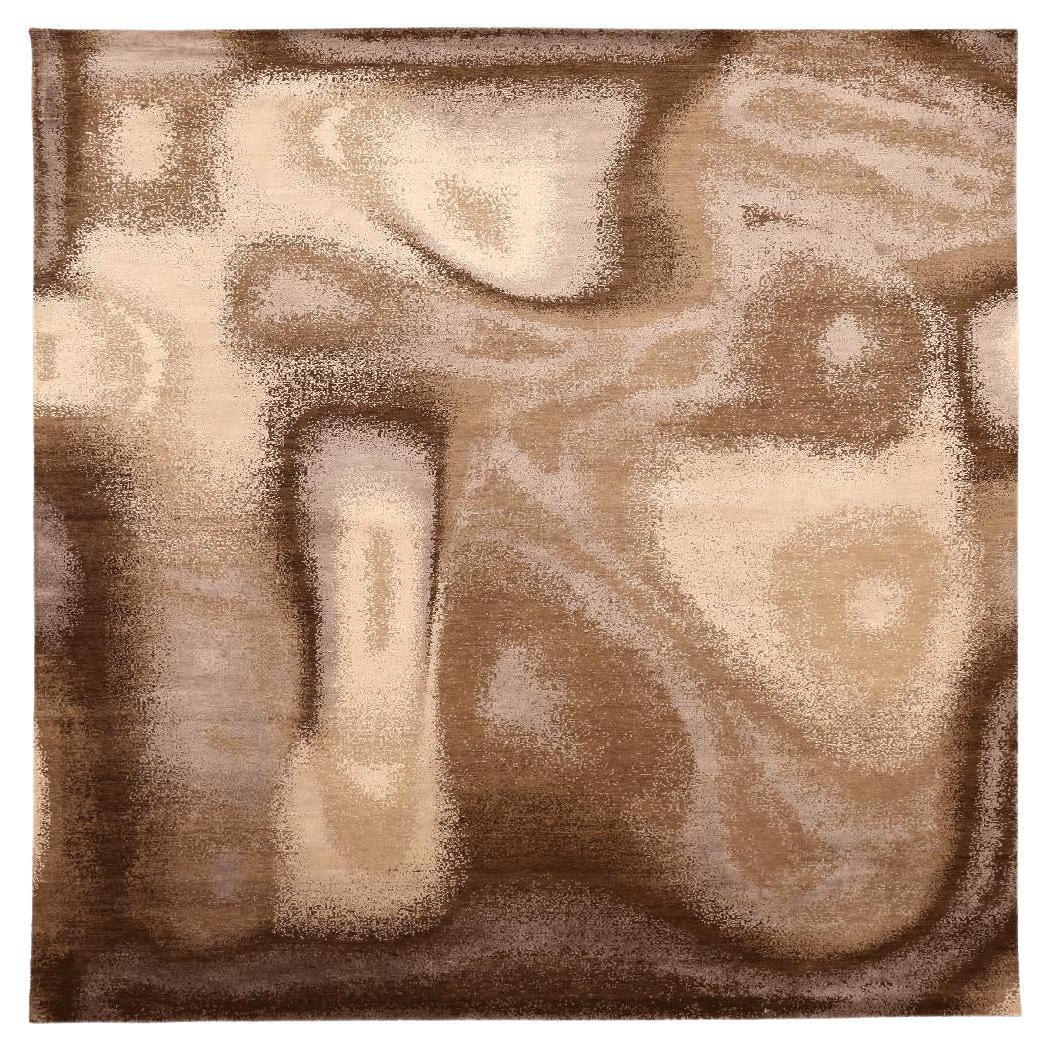 India Modern Area Rugs - Wool Brown Ivory Taupe Design - 94075 For Sale