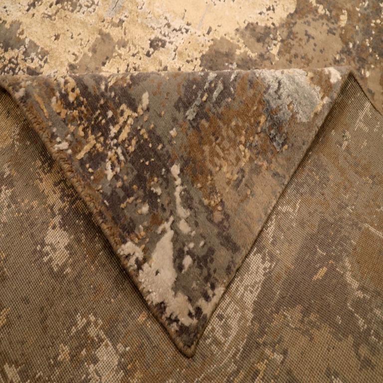 Hand-Knotted India Modern Area Rugs - Wool Brown Ivory Taupe Design - 94248 For Sale