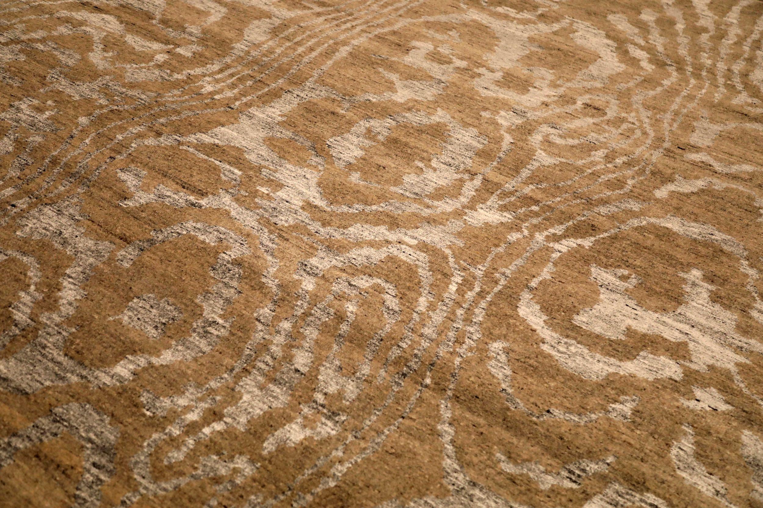 Indien Modern Area Rugs - Wolle Brown Elfenbein Gelb Design - 94027 (Moderne) im Angebot