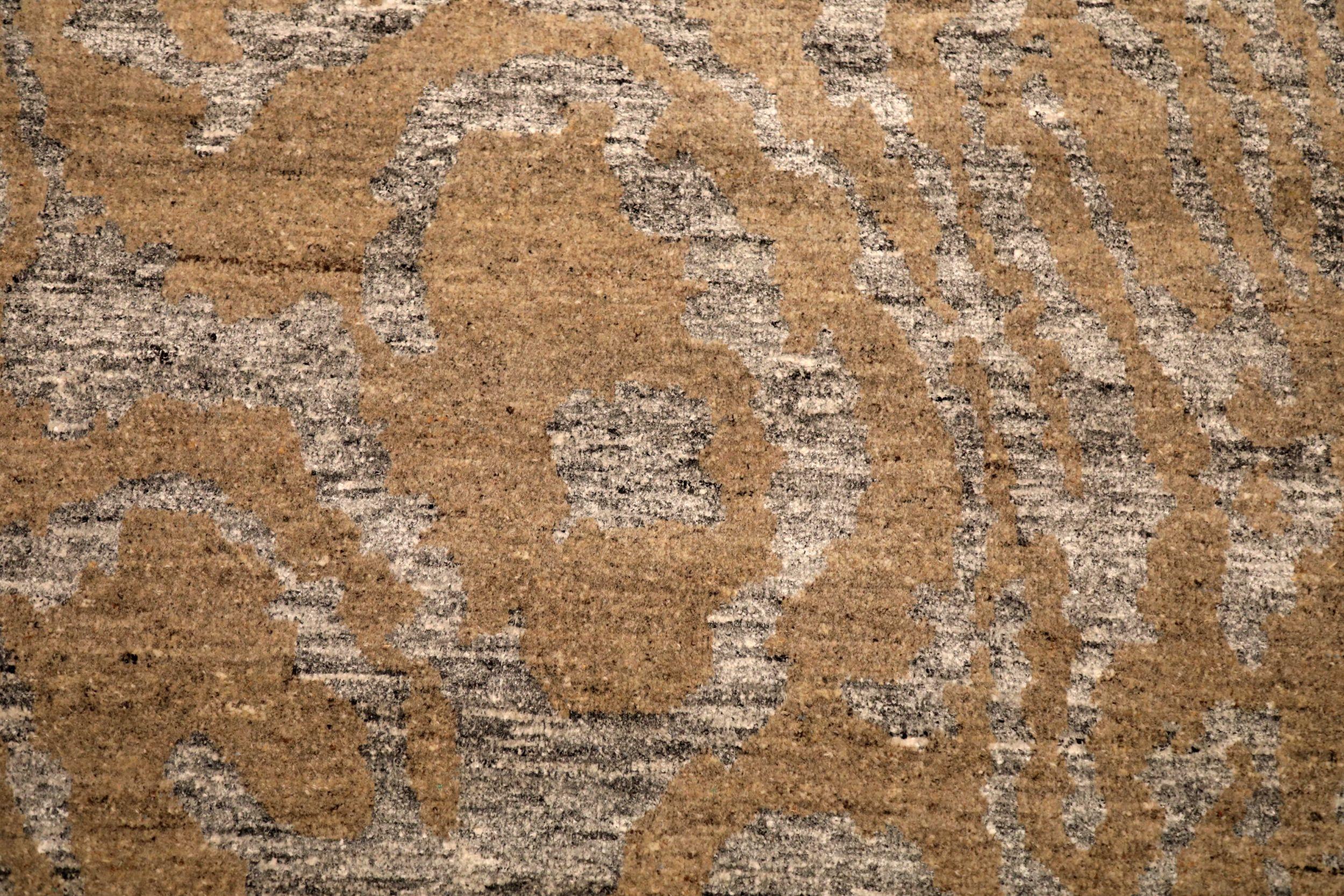 Indien Modern Area Rugs - Wolle Brown Elfenbein Gelb Design - 94027 im Zustand „Hervorragend“ im Angebot in Dallas, TX