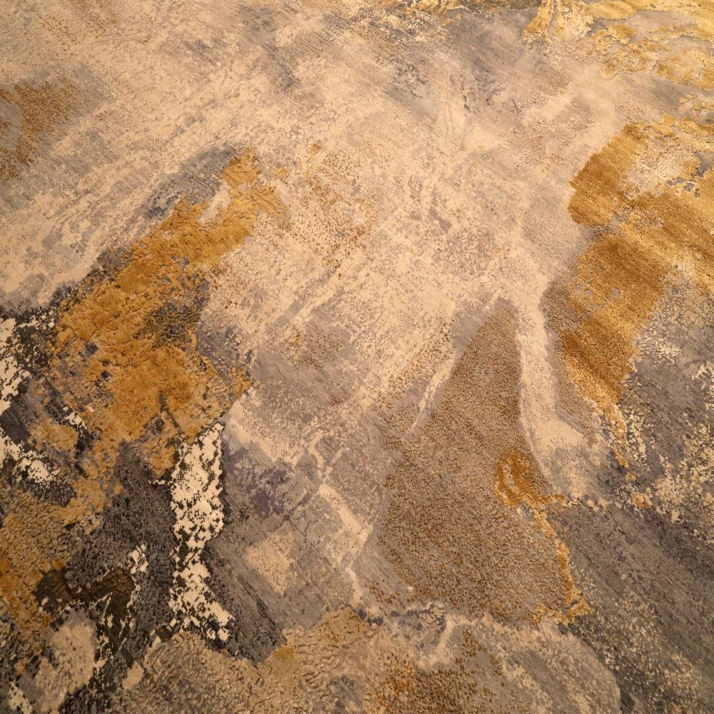Indian India Modern Area Rugs - Wool Brown Ivory Yellow Design - 94071 For Sale