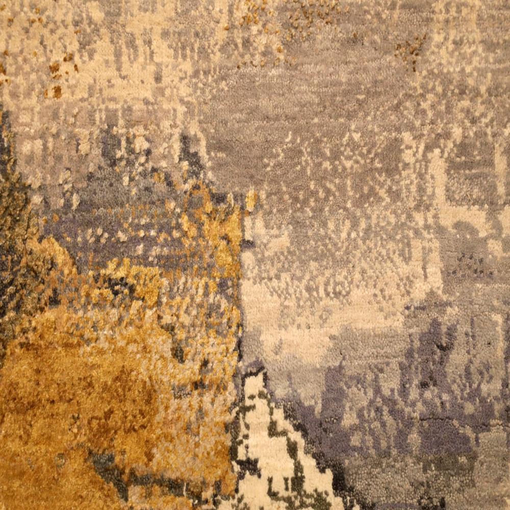 Hand-Knotted India Modern Area Rugs - Wool Brown Ivory Yellow Design - 94071 For Sale