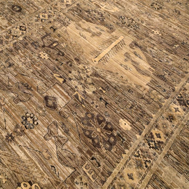 Indian India Modern Area Rugs - Wool Brown Yellow Design - 94033 For Sale