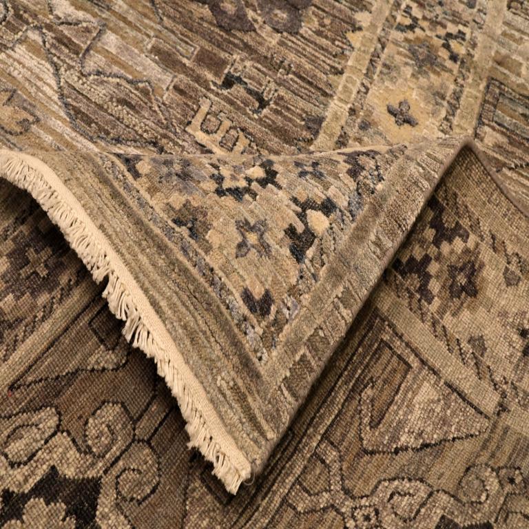 Hand-Knotted India Modern Area Rugs - Wool Brown Yellow Design - 94033 For Sale