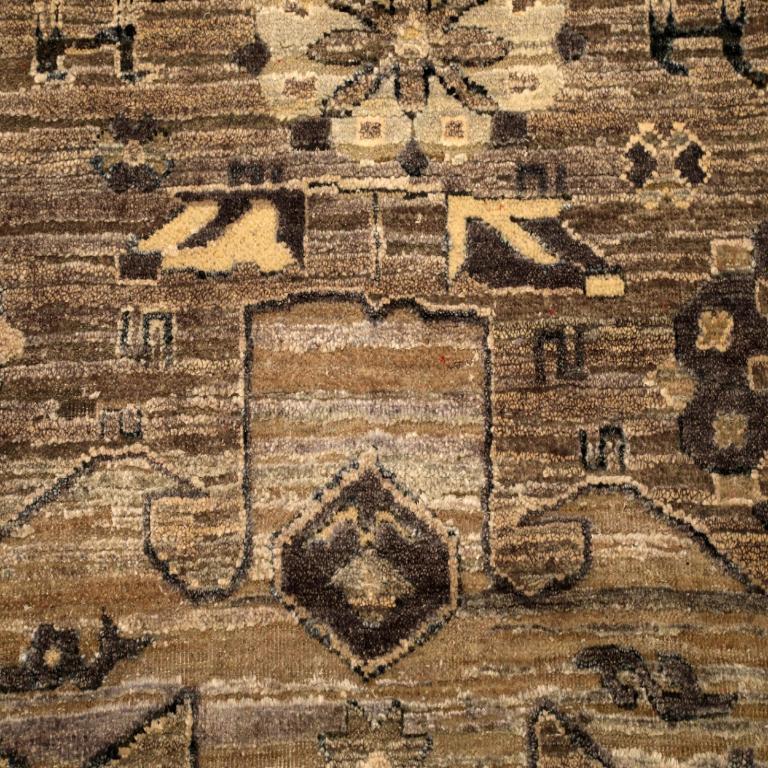 India Modern Area Rugs - Wool Brown Yellow Design - 94033 In Excellent Condition For Sale In Dallas, TX