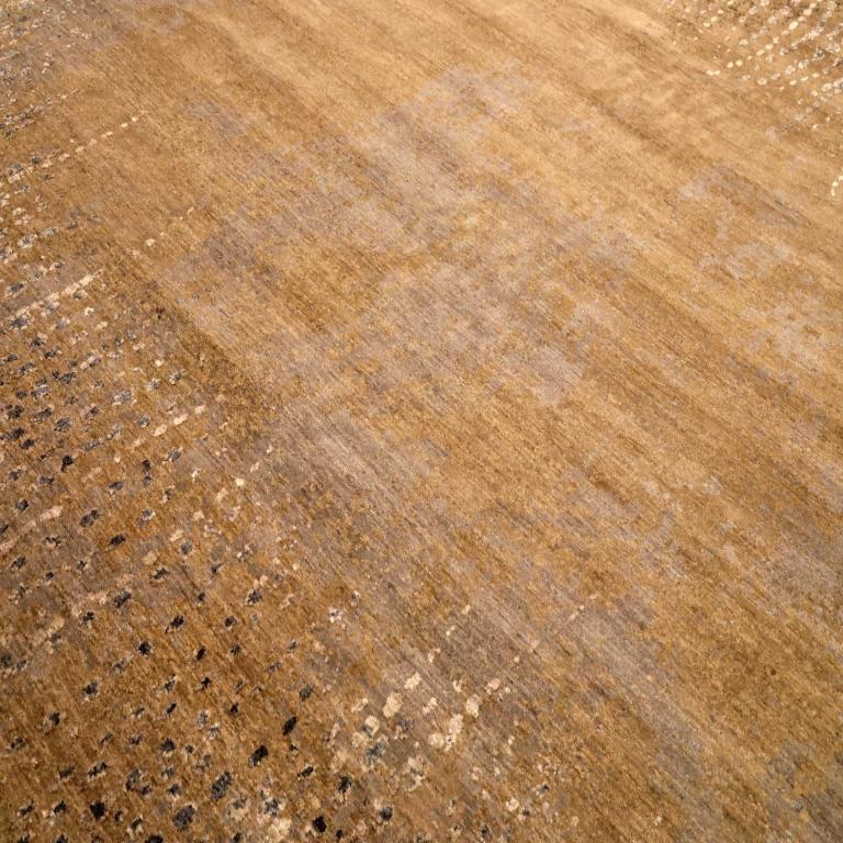 Indian India Modern Area Rugs - Wool Brown Yellow Design - 94035 For Sale