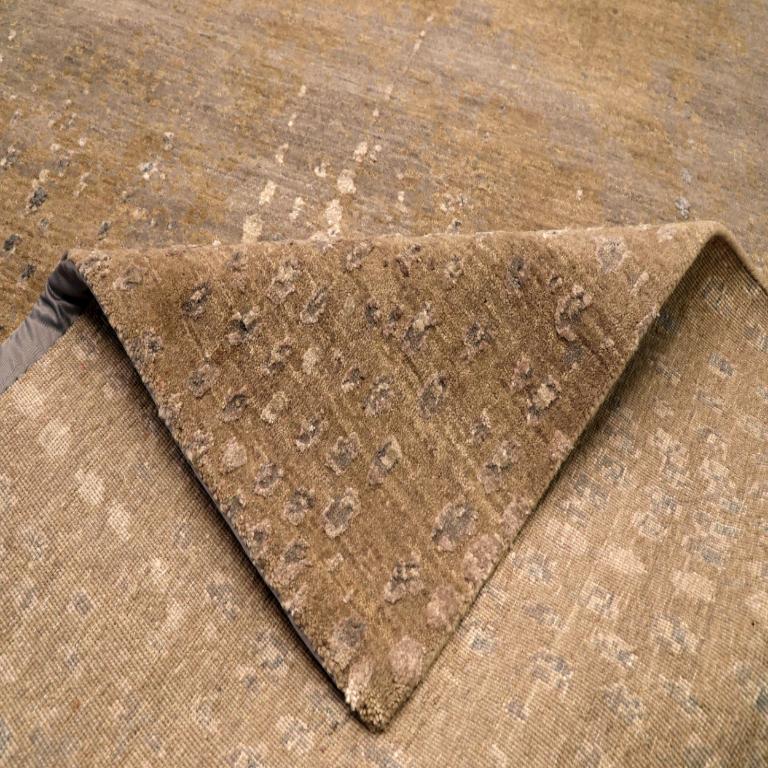 Hand-Knotted India Modern Area Rugs - Wool Brown Yellow Design - 94035 For Sale