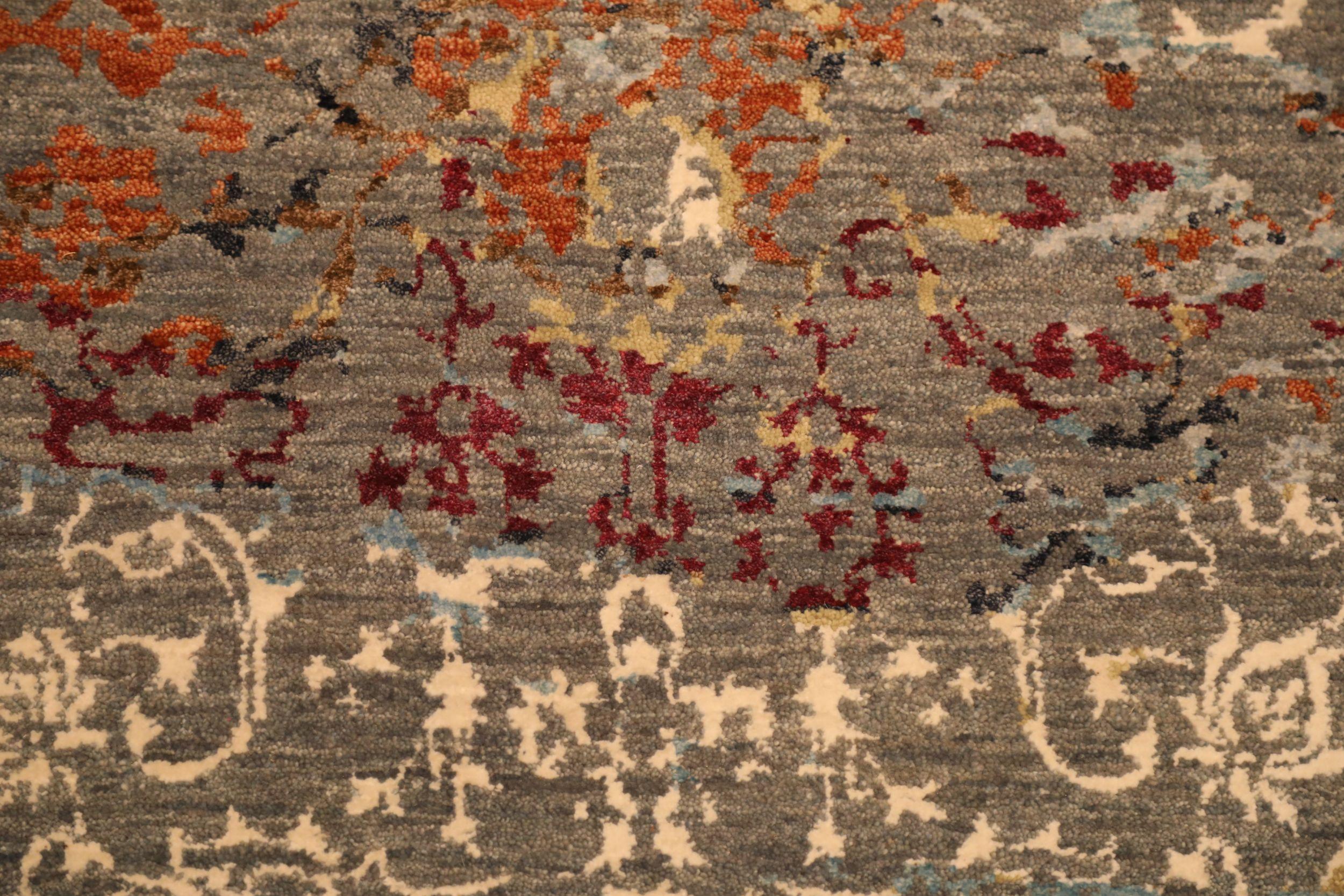 Indien Modern Area Rugs - Wolle Grau Elfenbein Rot Design - 93850 im Zustand „Hervorragend“ im Angebot in Dallas, TX
