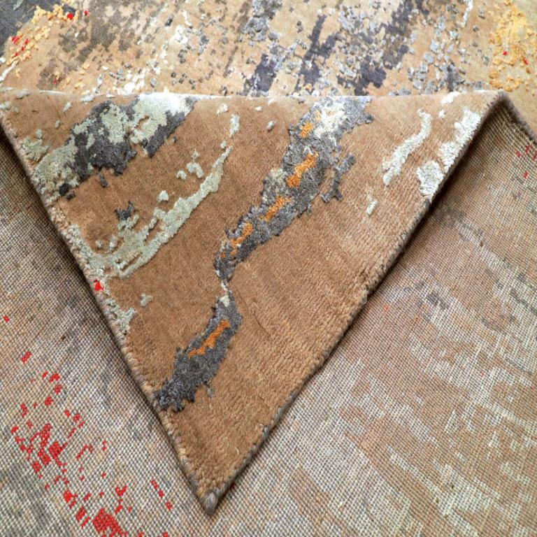 Indien Modern Area Rugs - Wolle Grau Elfenbein Rot Design - 94128 (Indisch) im Angebot