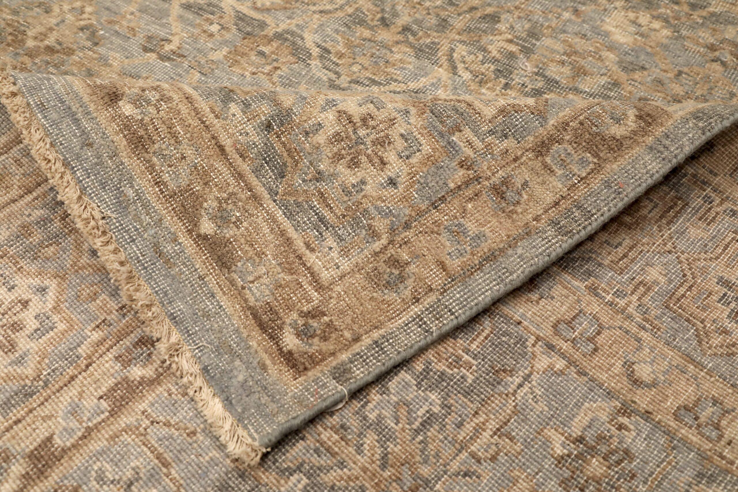 Indien Tapis modernes indiens en laine gris jaune - 96608 en vente