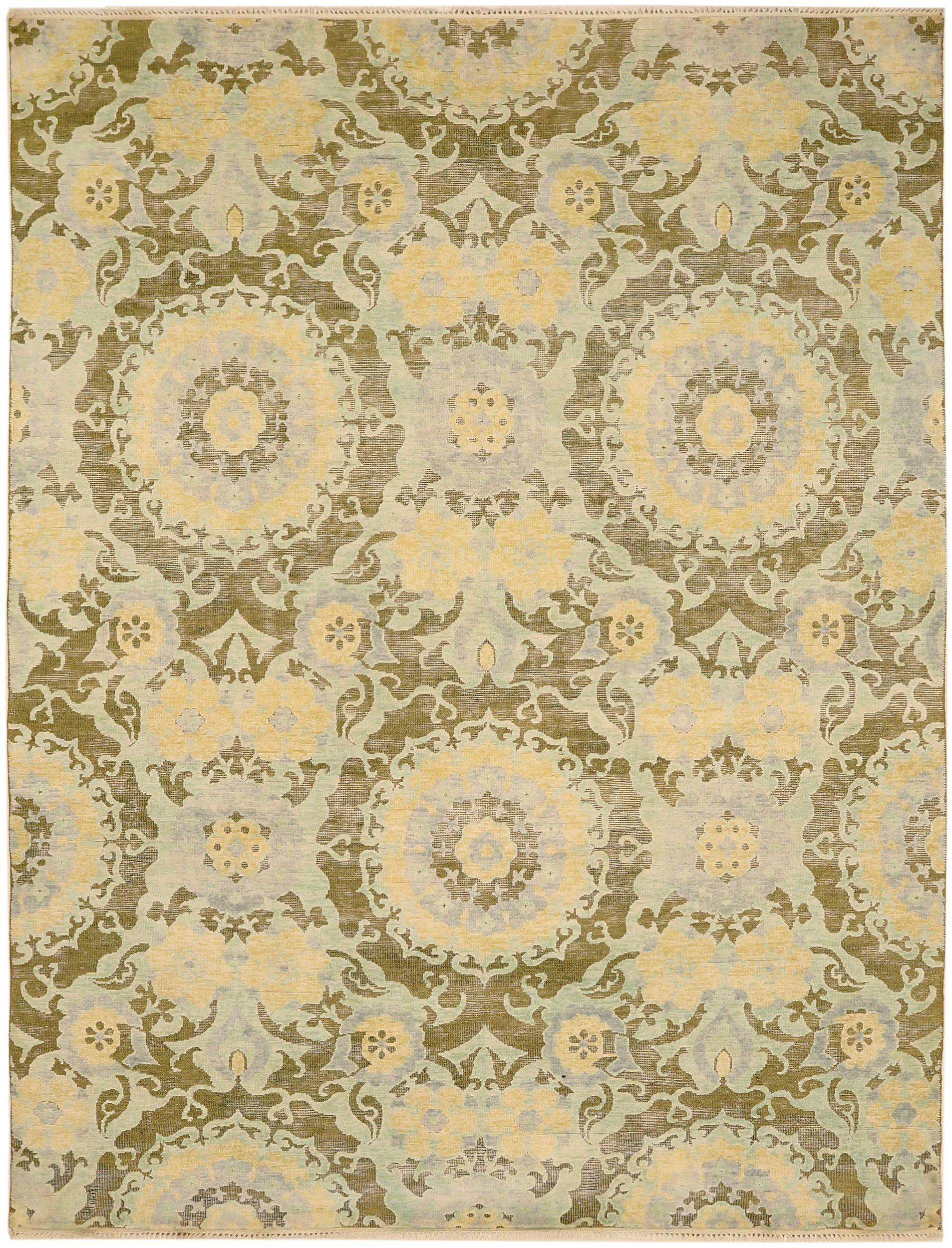 Découvrez l'élégance de l'Inde moderne avec les tapis de zone de Circa 1990. Conçu avec de la laine et du vert-jaune-ivoire, ce design exclusif est parfait pour mettre en valeur votre espace.