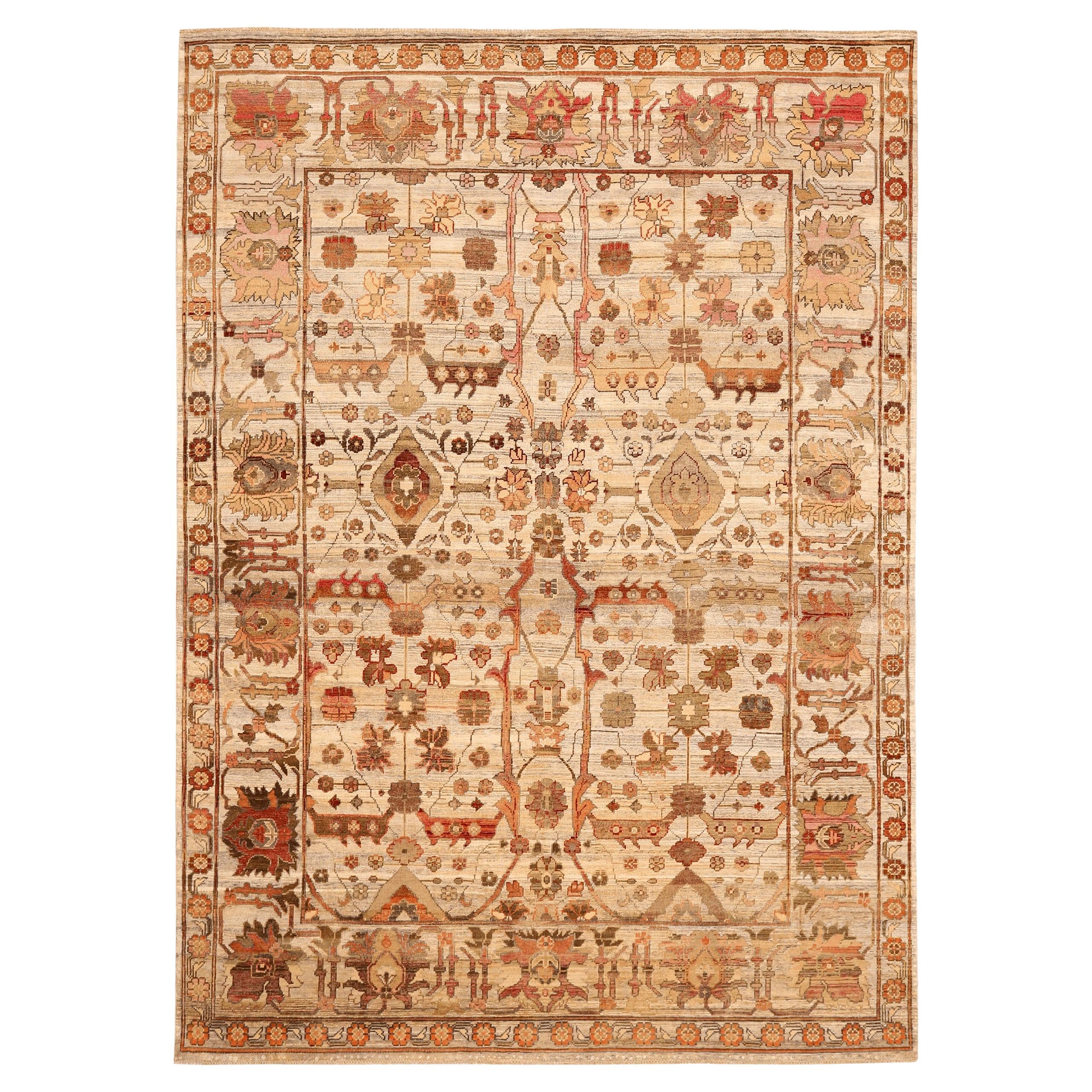 Moderne indische Teppiche - Wolle Elfenbeinrot Design - 94058 im Angebot