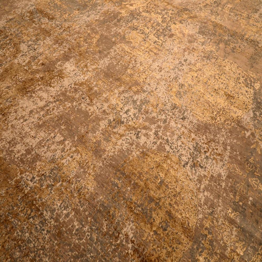 Moderne Tapis modernes indiens - Laine ivoire taupe jaune motif 94074 en vente