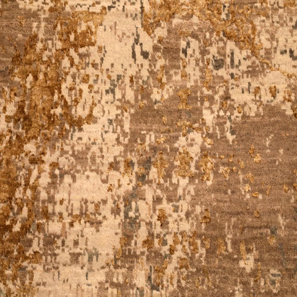Indien Tapis modernes indiens - Laine ivoire taupe jaune motif 94074 en vente
