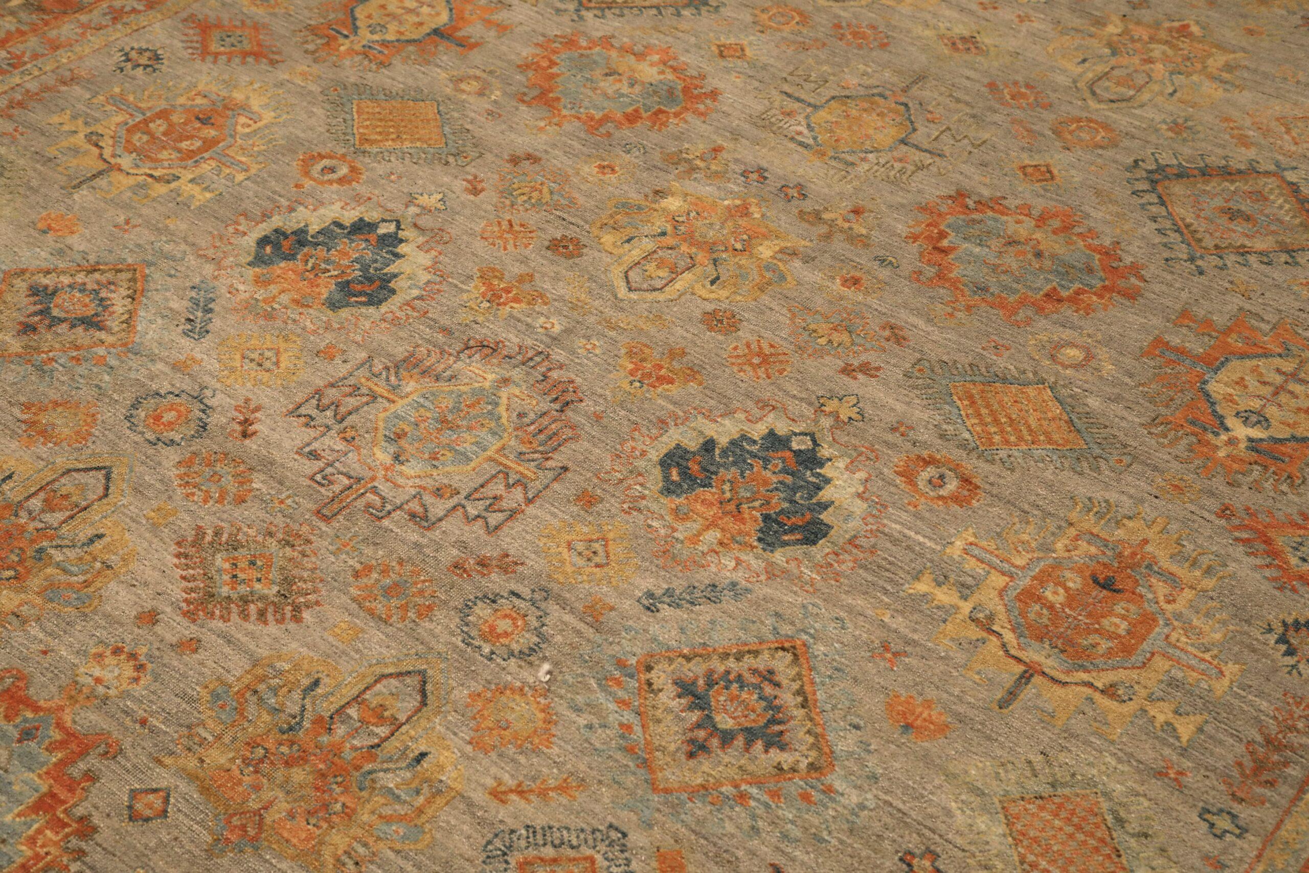 Moderne Tapis modernes indiens - Design en laine orange taupe jaune - 96610 en vente