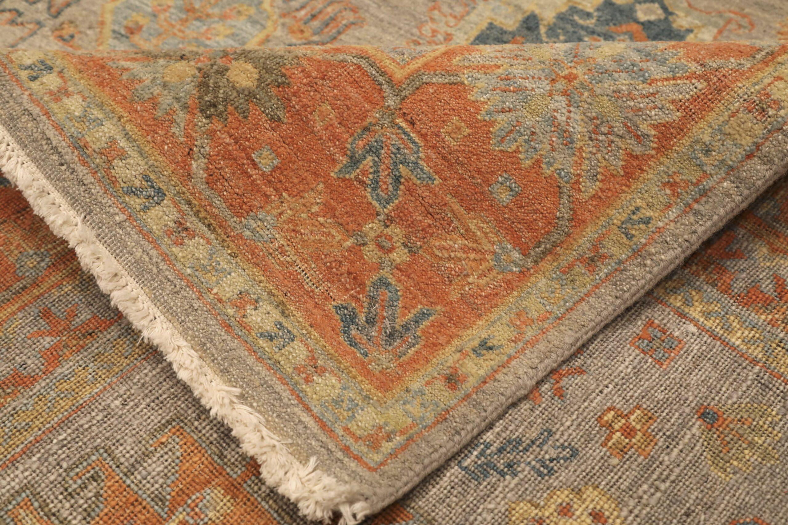 Indien Tapis modernes indiens - Design en laine orange taupe jaune - 96610 en vente