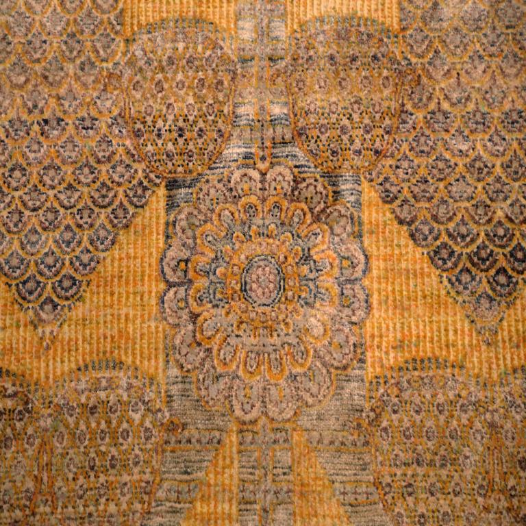 Indien Tapis modernes indiens - motif jaune en laine - 94026 en vente