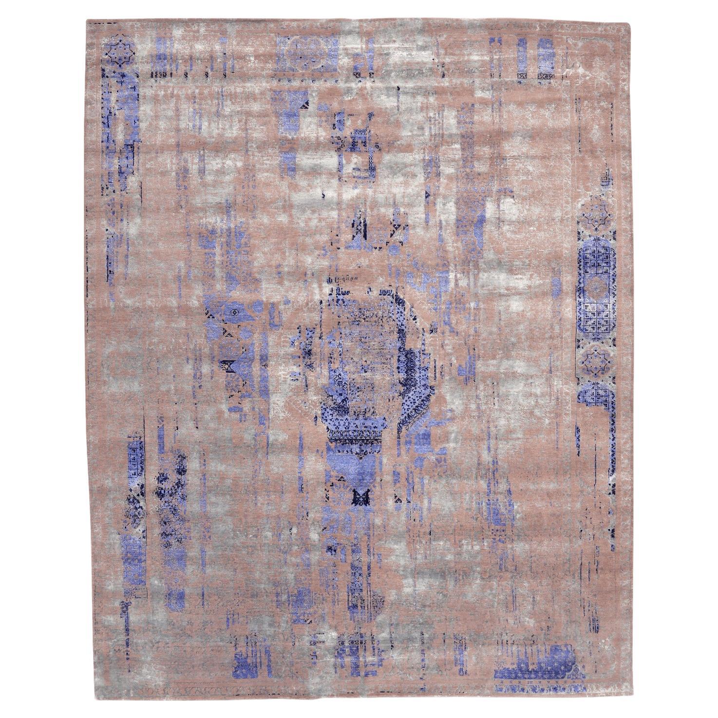Tappeto India Modern Over Size - Lana e Seta Blu Grigio/Argento - 96577