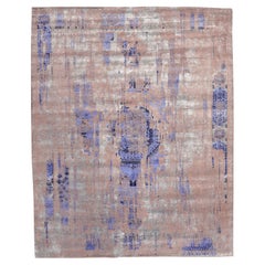 India Modern Over Size Rug - Wool and Silk Blue Gray/silver - 96577