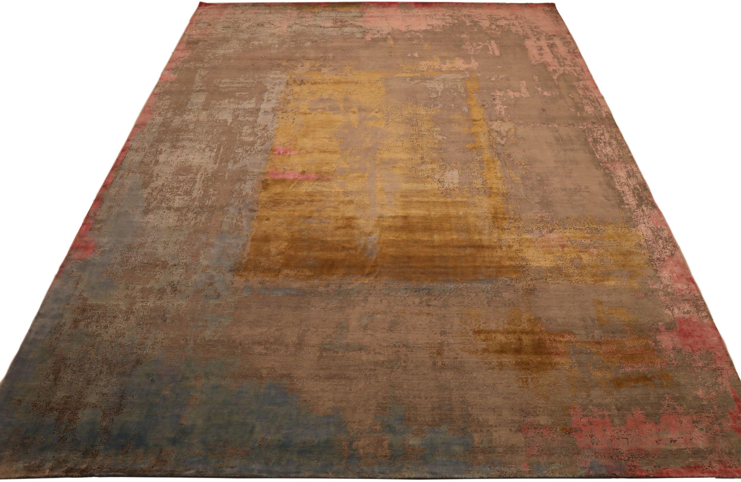 Entdecken Sie die Eleganz von India Modern mit dem Over Size Rug. Dieses exklusive Design aus Wolle und BlauBraunElfenbeinRosa ist perfekt, um Ihren Raum zu verschönern.