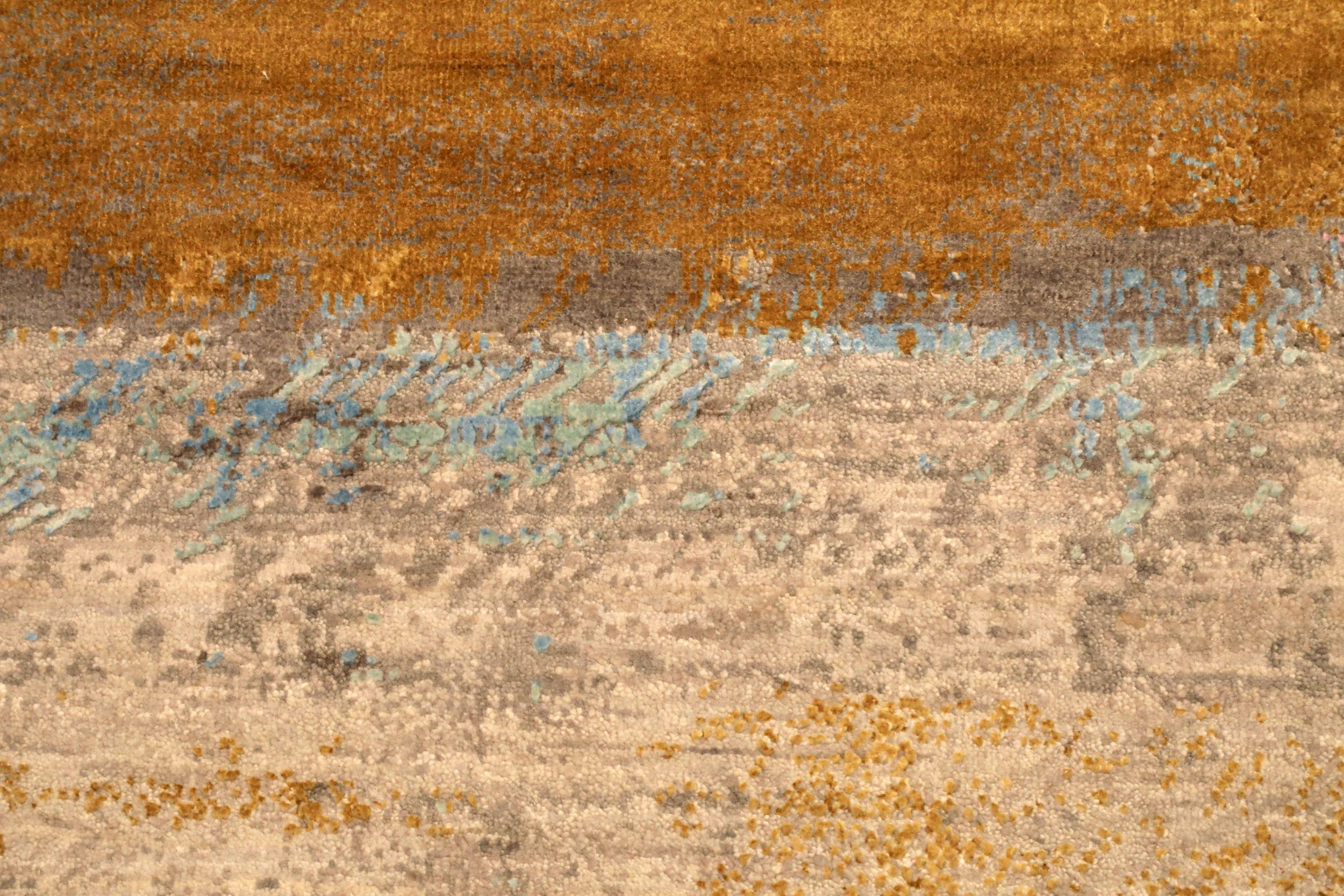 Indien Modern Over Size Teppich - Wolle Blau Braun Elfenbein Rosa Design - 93873 (Indisch) im Angebot