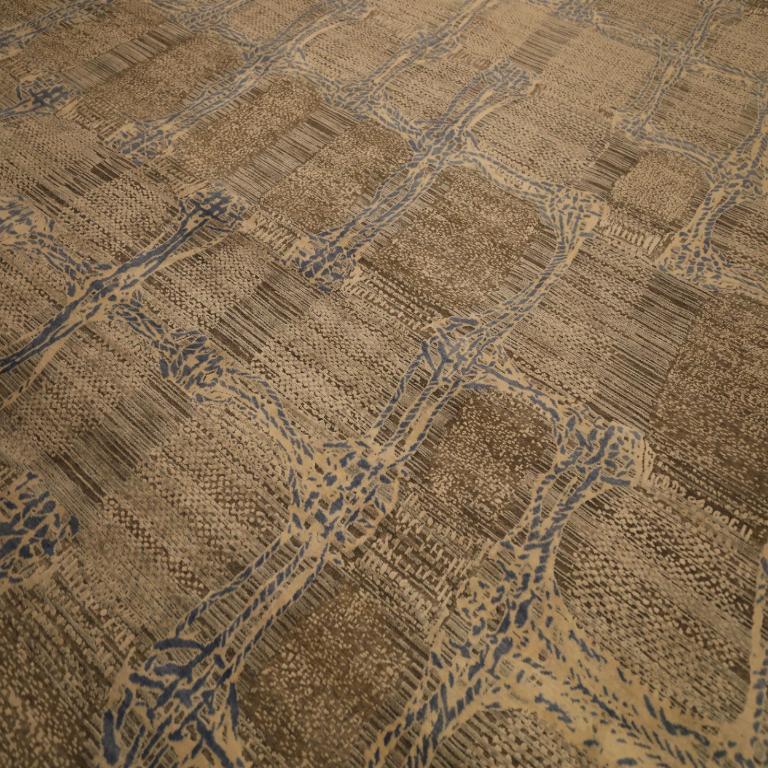 India Modern Over Size Teppich - Wolle Blau Braun Elfenbein Taupe - 93872 (Moderne) im Angebot