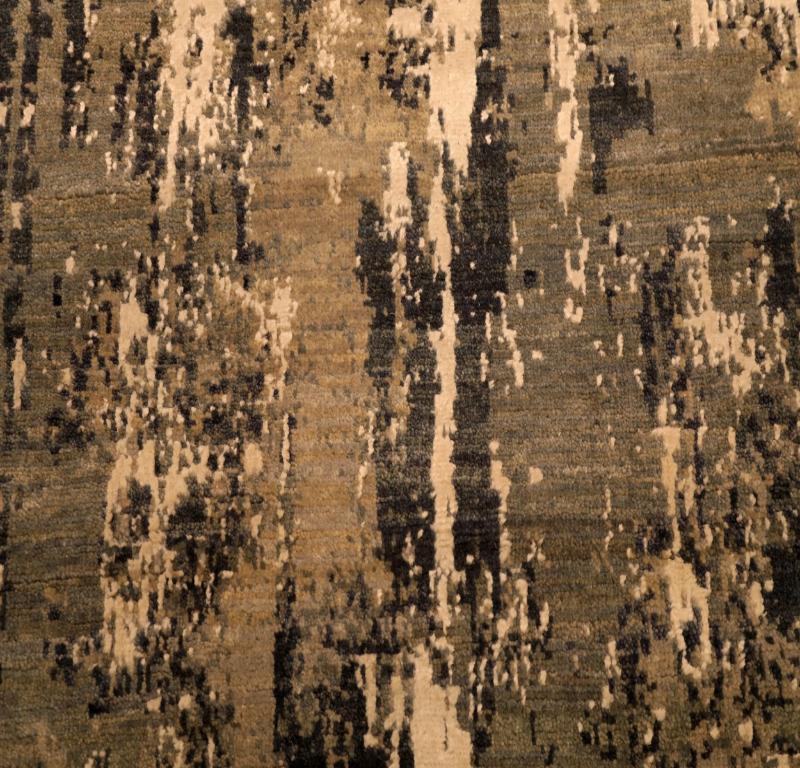 Moderner indischer Läufer - Wolle Schwarz Grau Elfenbein Taupe Design - 94262 im Zustand „Hervorragend“ im Angebot in Dallas, TX