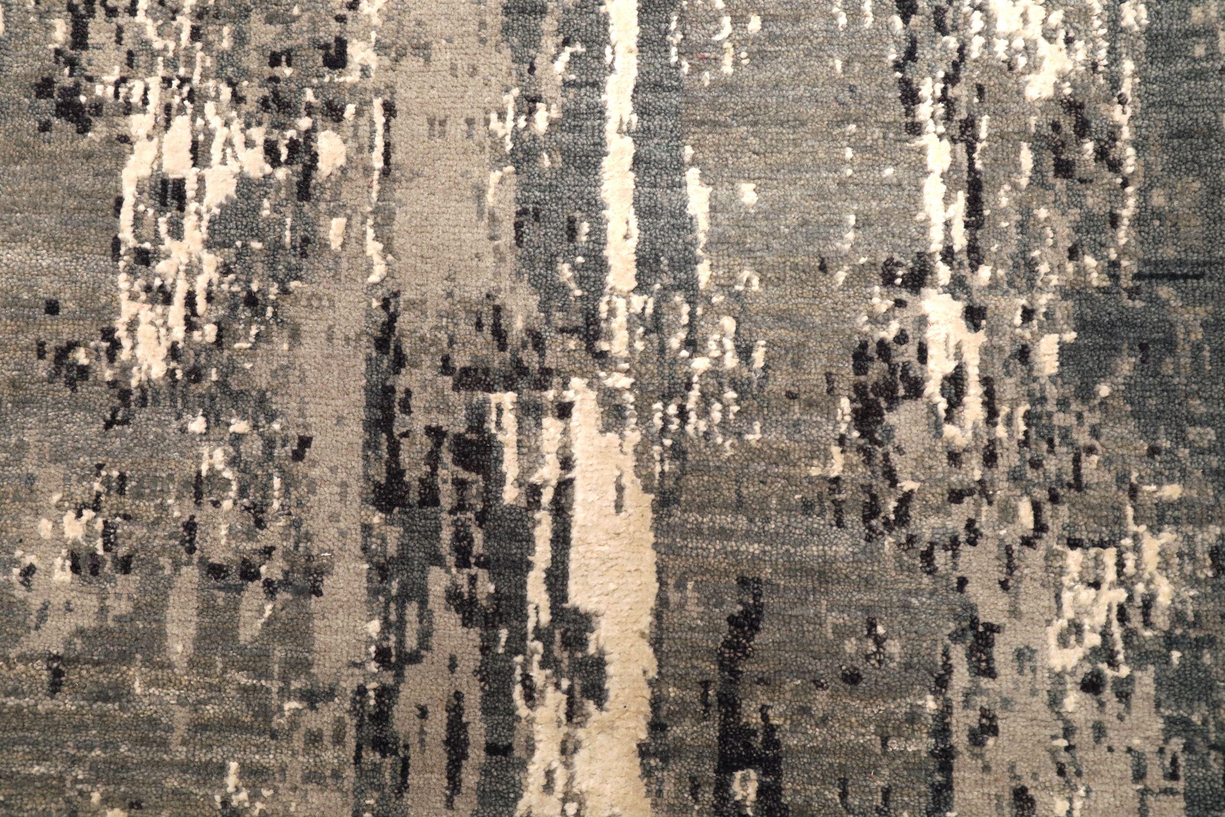 Moderner indischer Läufer - Wolle Schwarz Elfenbein Taupe Design - 94212 (20. Jahrhundert) im Angebot