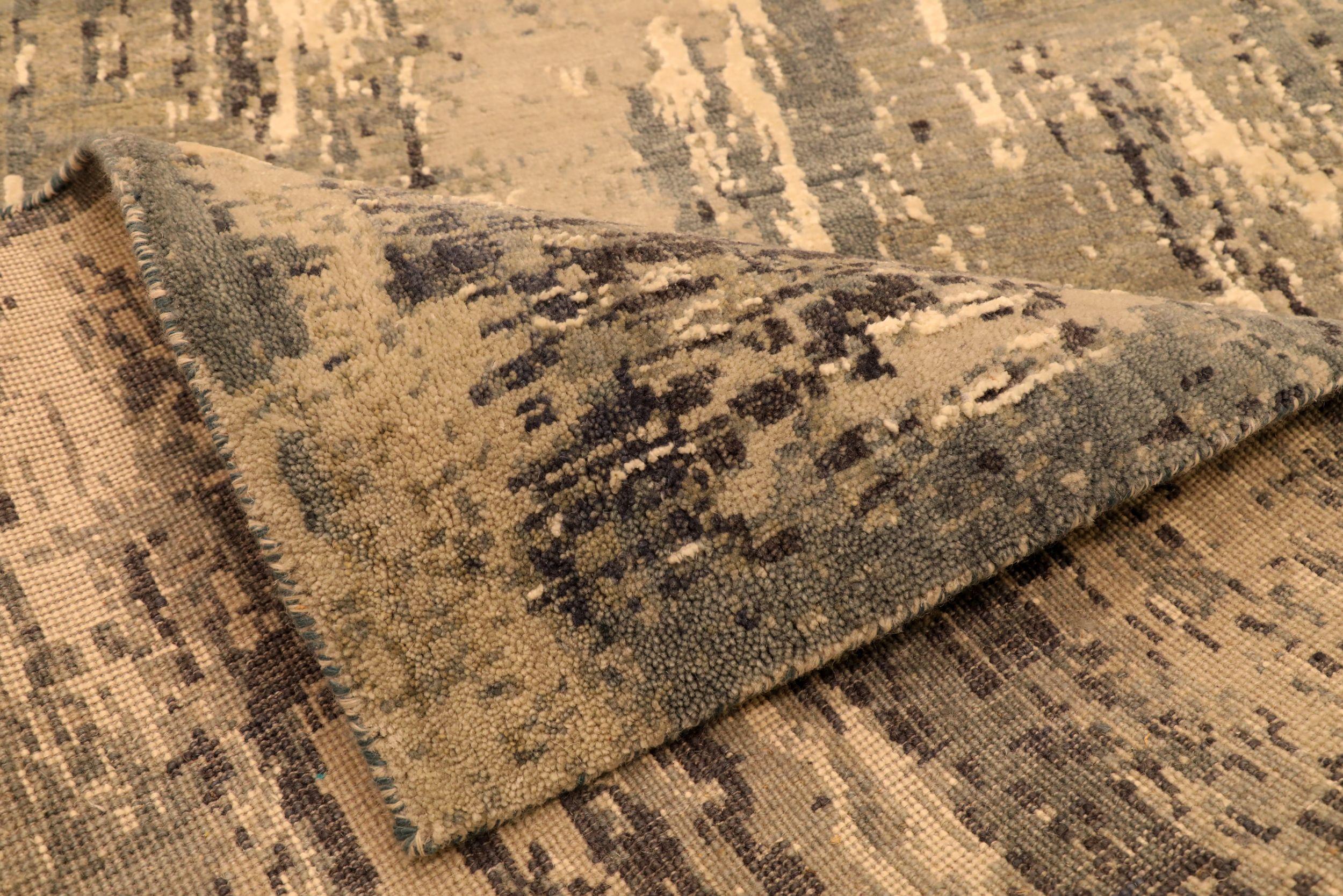 India Modern Runner Rug - Wool Brown Gray Ivory Design - 94054 (Indisch) im Angebot
