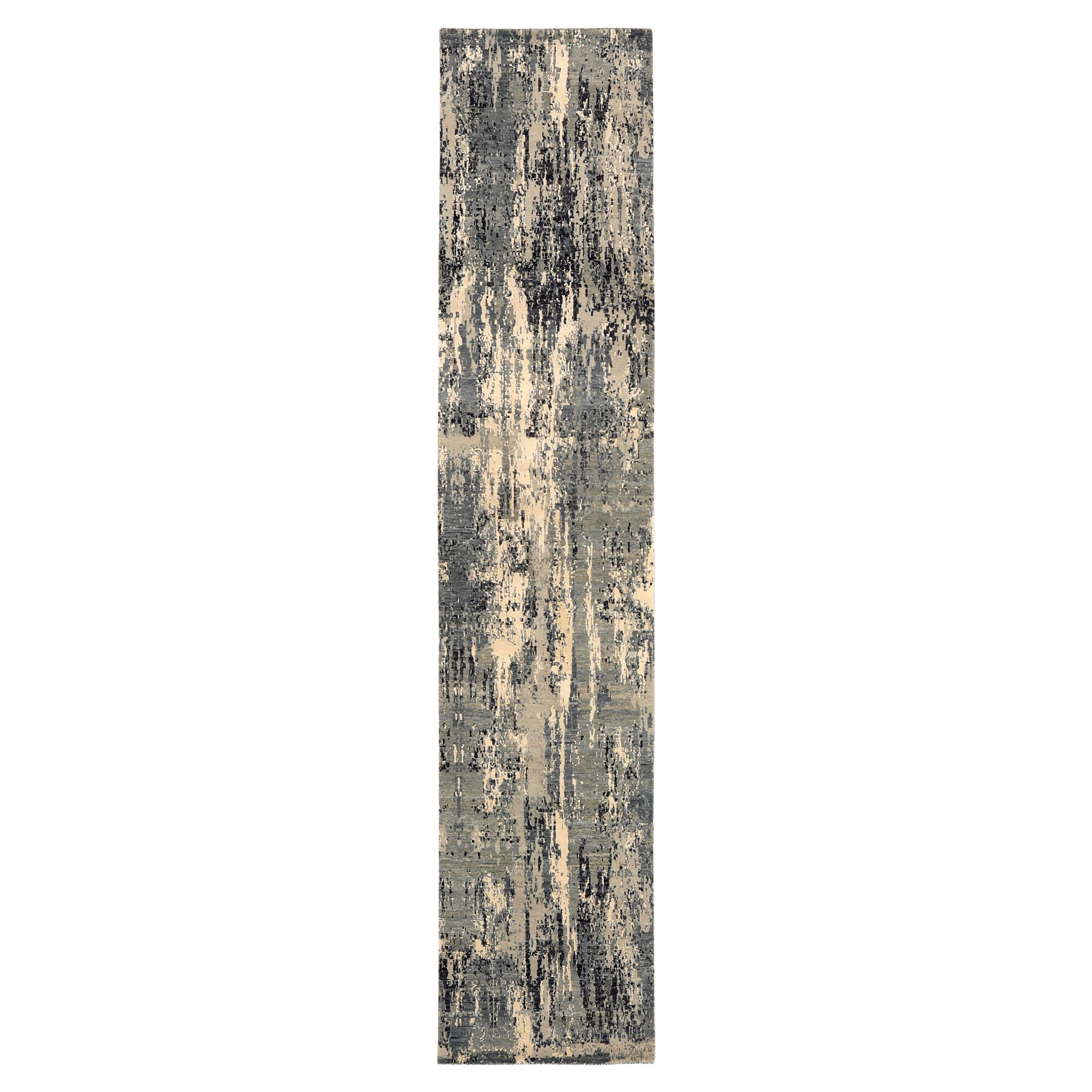 India Modern Runner Rug - Wool Brown Gray Ivory Design - 94054 im Angebot