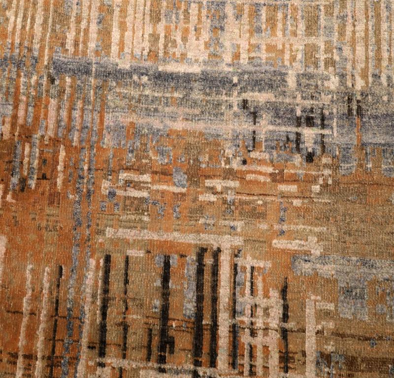 India Modern Runner Rug - Wool Brown Gray Ivory Yellow Design - 94264 (Indisch) im Angebot