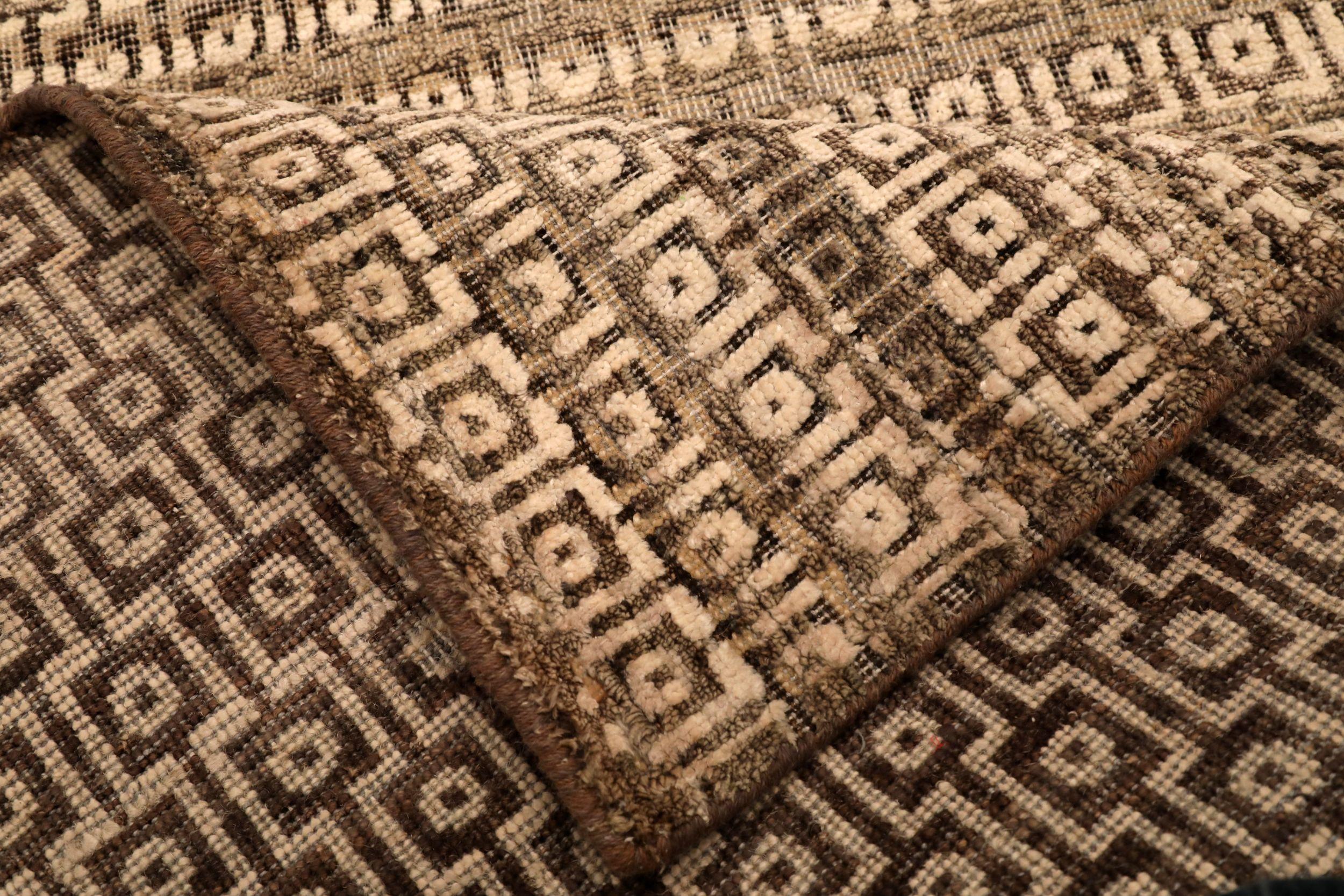 India Modern Runner Rug - Wool Brown Ivory Design - 94049 (Indisch) im Angebot