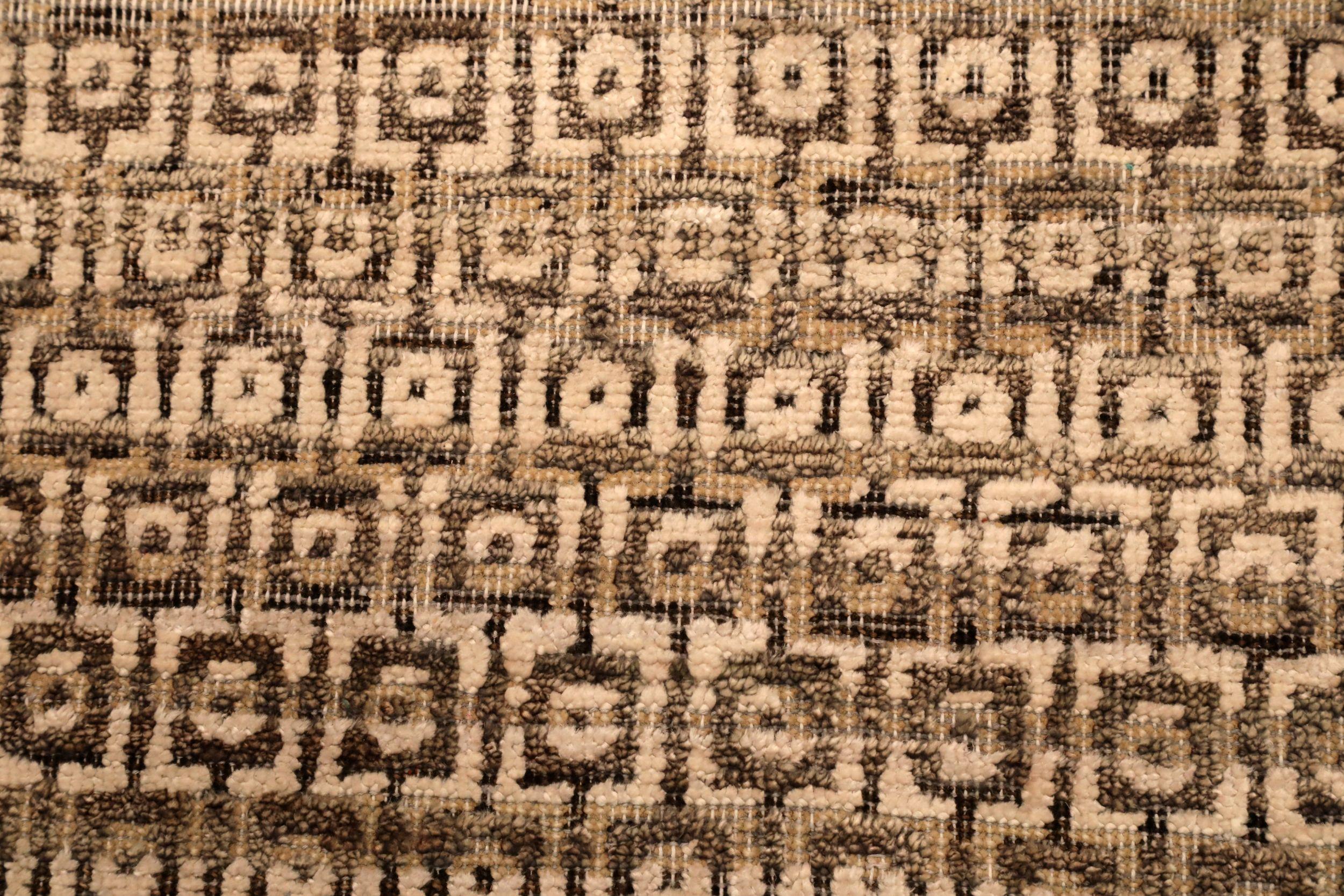 India Modern Runner Rug - Wool Brown Ivory Design - 94049 im Zustand „Hervorragend“ im Angebot in Dallas, TX