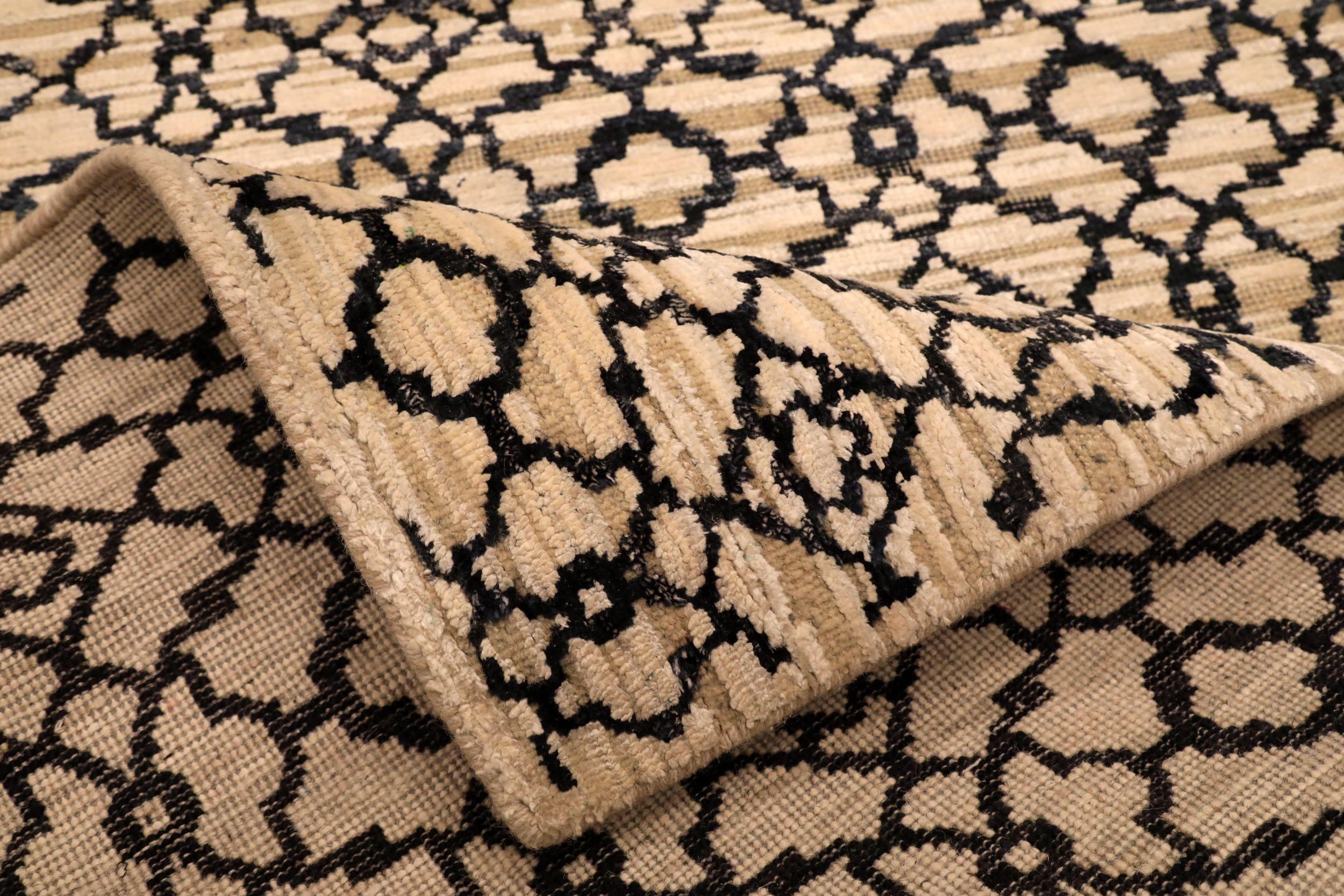 Indiano Tappeto Runner India Modern - Lana Marrone Avorio Design - 94050 in vendita