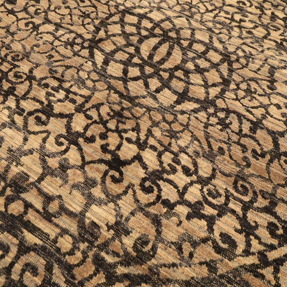 India Modern Runner Rug - Wool Brown Ivory Design - 94055 (Moderne) im Angebot