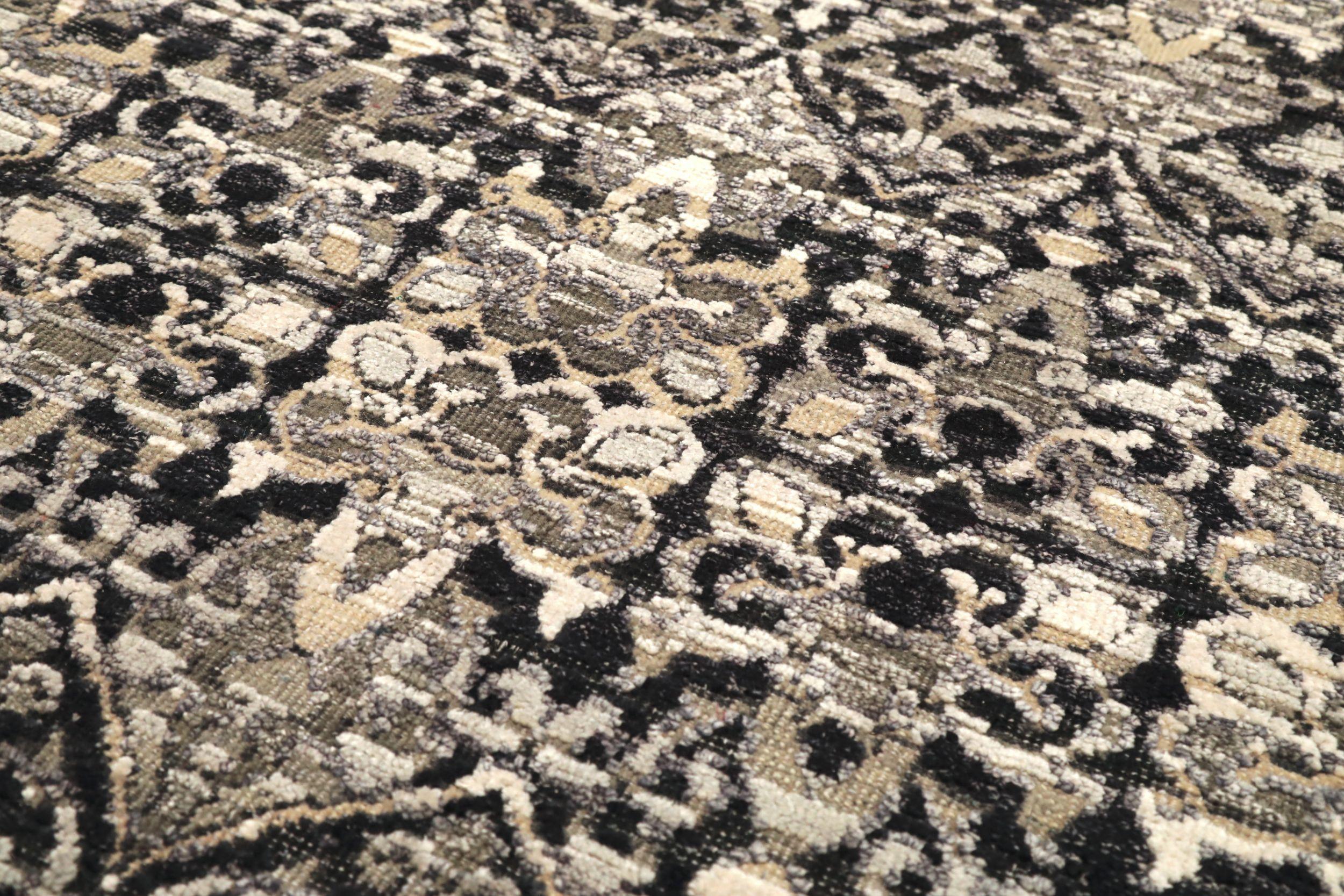 India Modern Runner Rug - Wool Brown Ivory Design - 94193 (Moderne) im Angebot