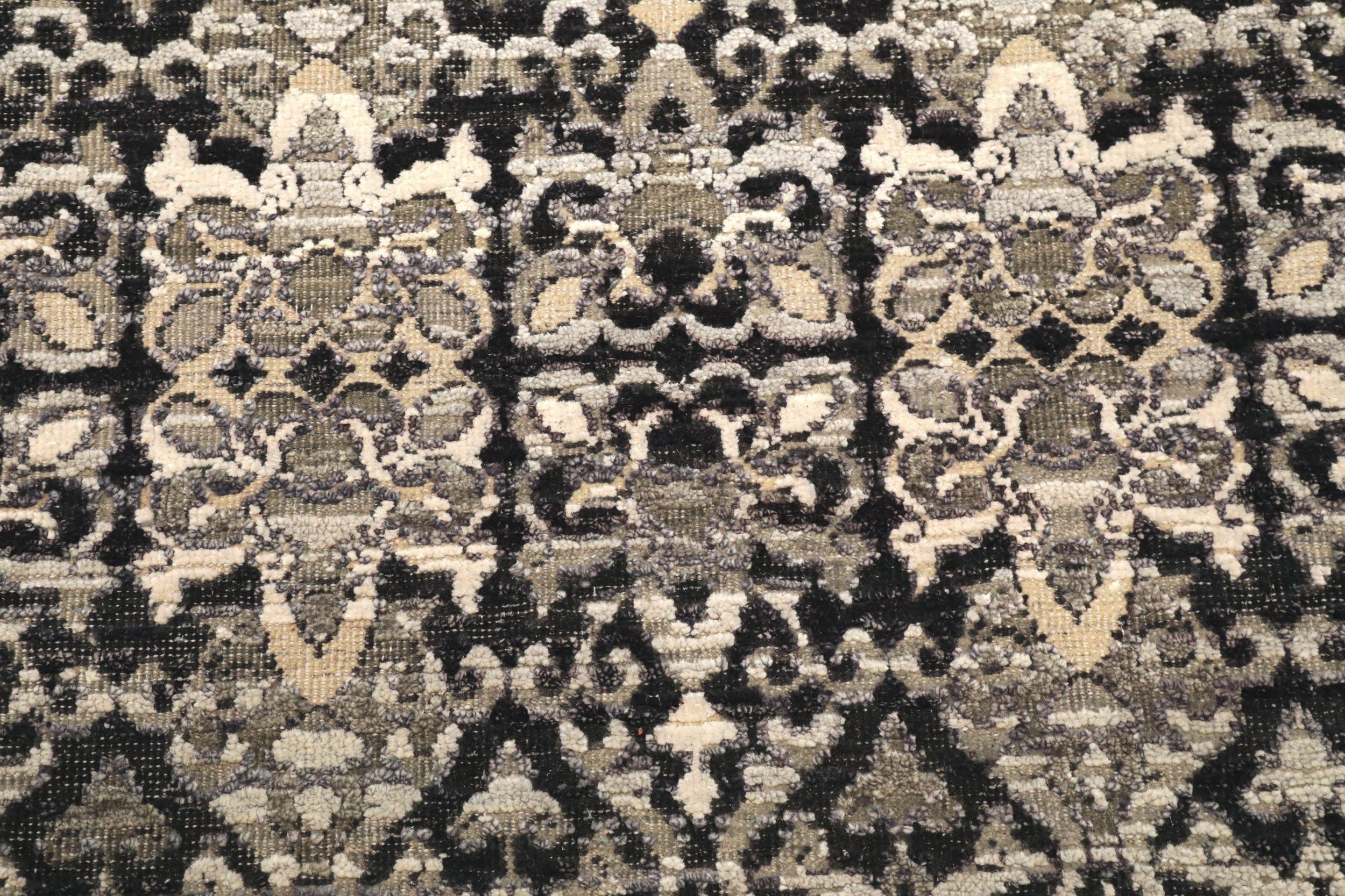India Modern Runner Rug - Wool Brown Ivory Design - 94193 (Handgeknüpft) im Angebot