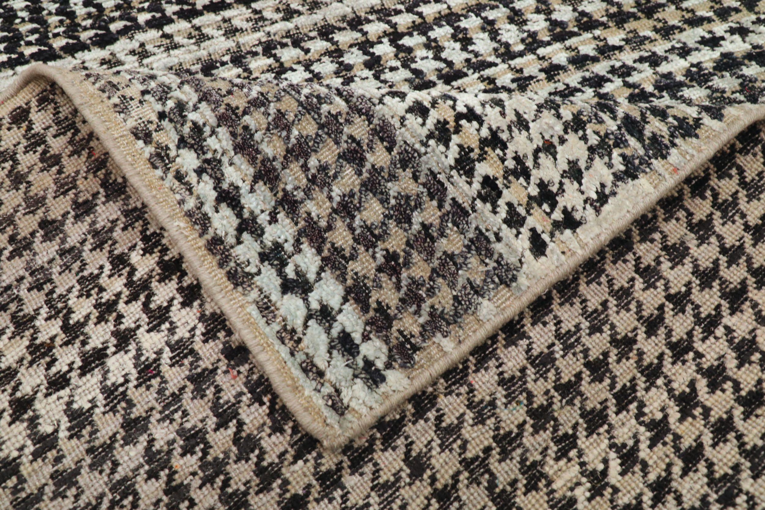Indiano Tappeto Runner India Modern - Lana Marrone Avorio Design - 94199 in vendita