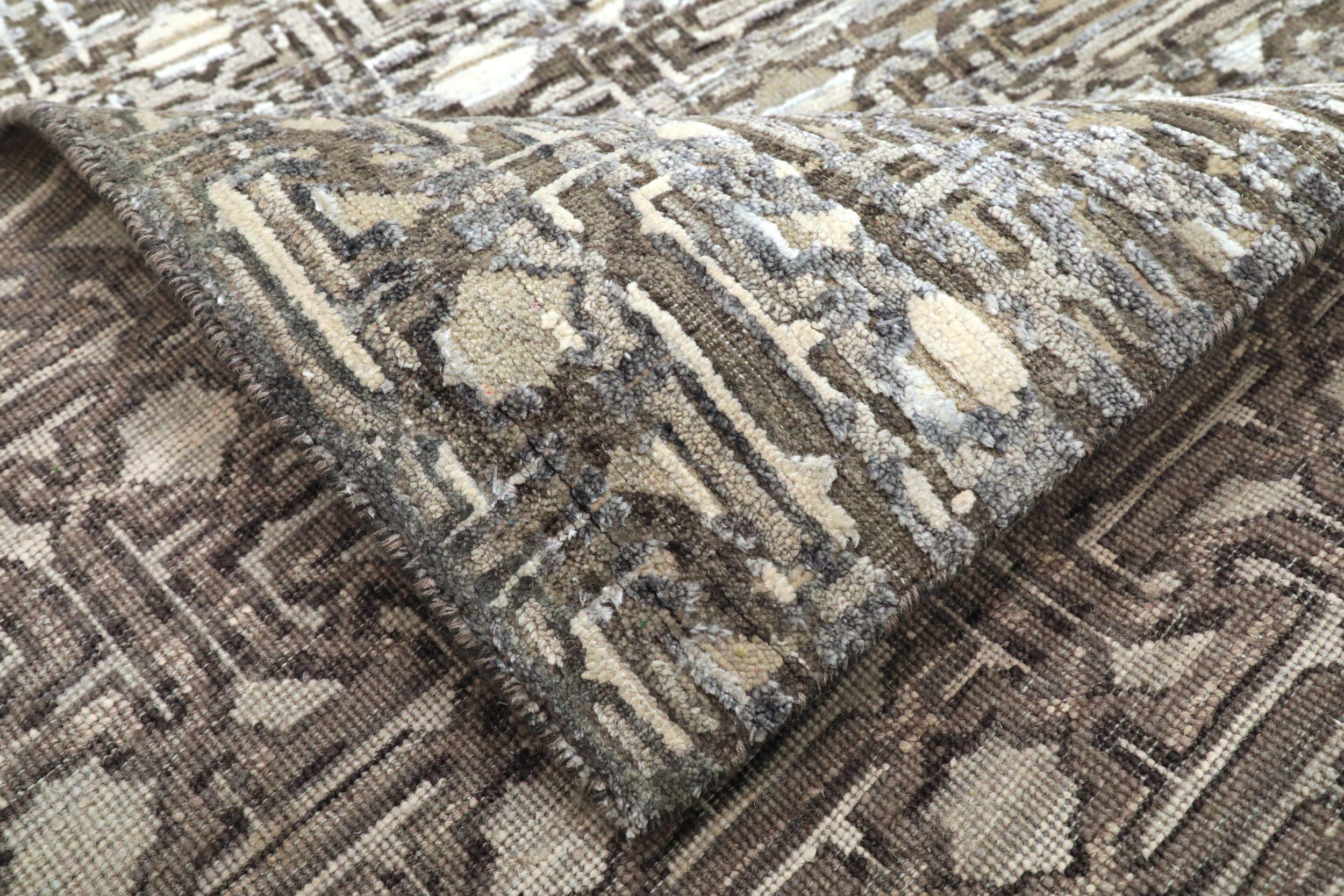 India Modern Runner Rug - Wool Brown Ivory Design - 94202 (Indisch) im Angebot