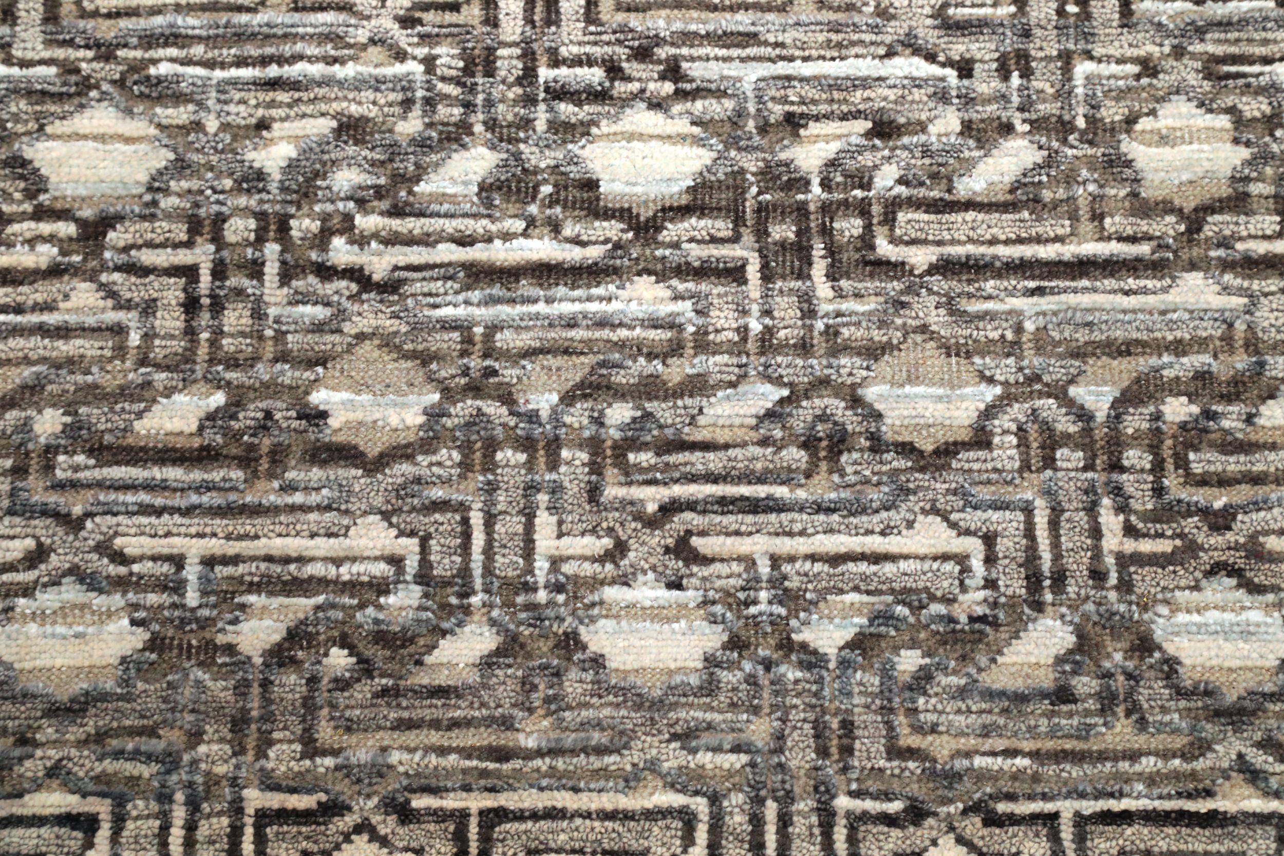 India Modern Runner Rug - Wool Brown Ivory Design - 94202 im Zustand „Hervorragend“ im Angebot in Dallas, TX