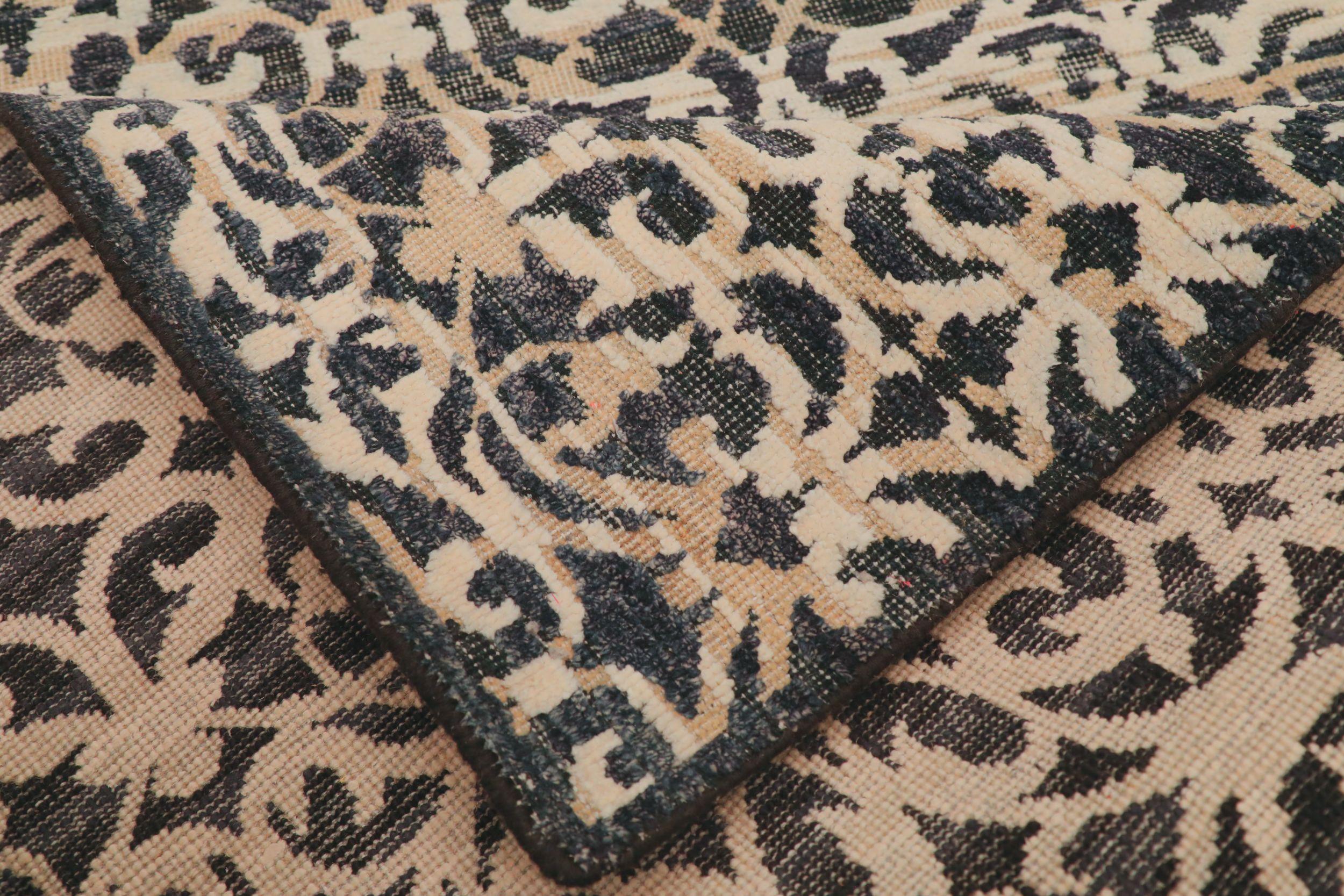 India Modern Runner Rug - Wool Brown Ivory Design - 94207 (Moderne) im Angebot