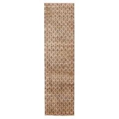 India Modern Runner Rug - Wool Brown Ivory Design - 94209