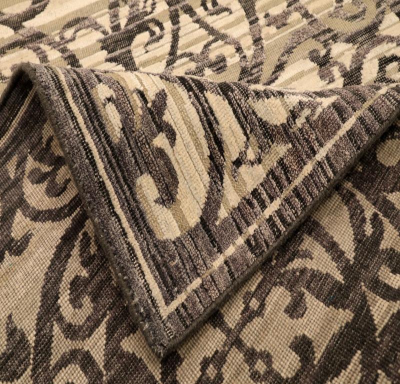 Indiano Tappeto Runner India Modern - Lana Marrone Avorio Design - 94273 in vendita