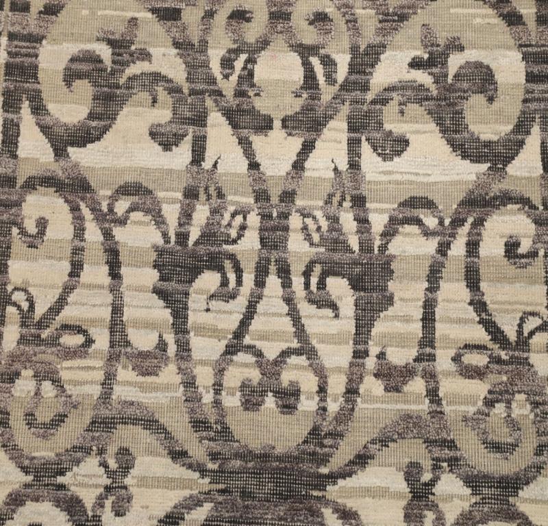 Annodato a mano Tappeto Runner India Modern - Lana Marrone Avorio Design - 94273 in vendita